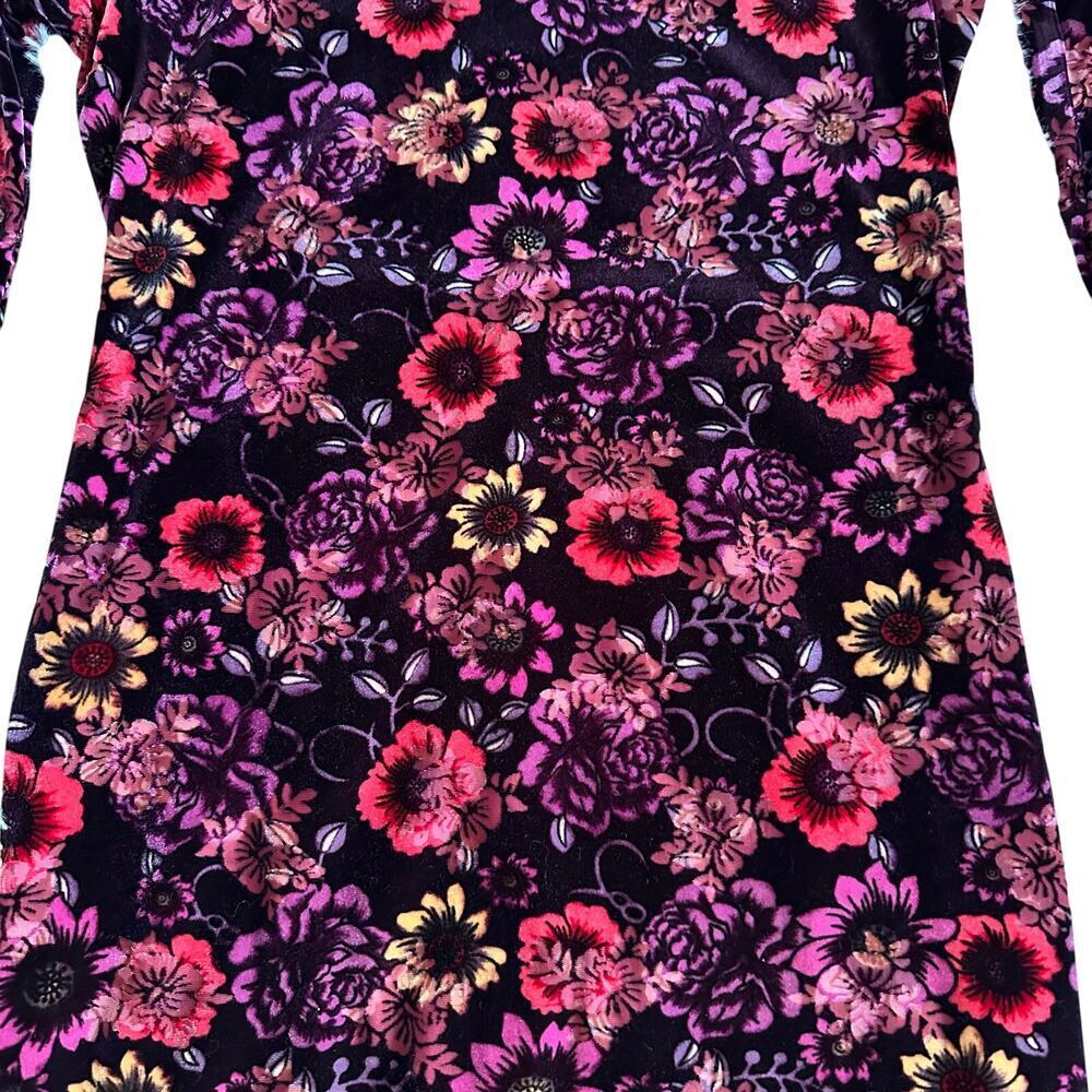 CANDIE'S Floral Velvet Bodycon Mini Dress Long Sleeve Scoop Neck Purple Size S - Picture 10 of 14